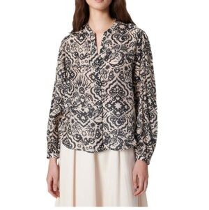 Chufy Gardenia Blouse Lightweight Voile Stencil Print NWT Top Button Front